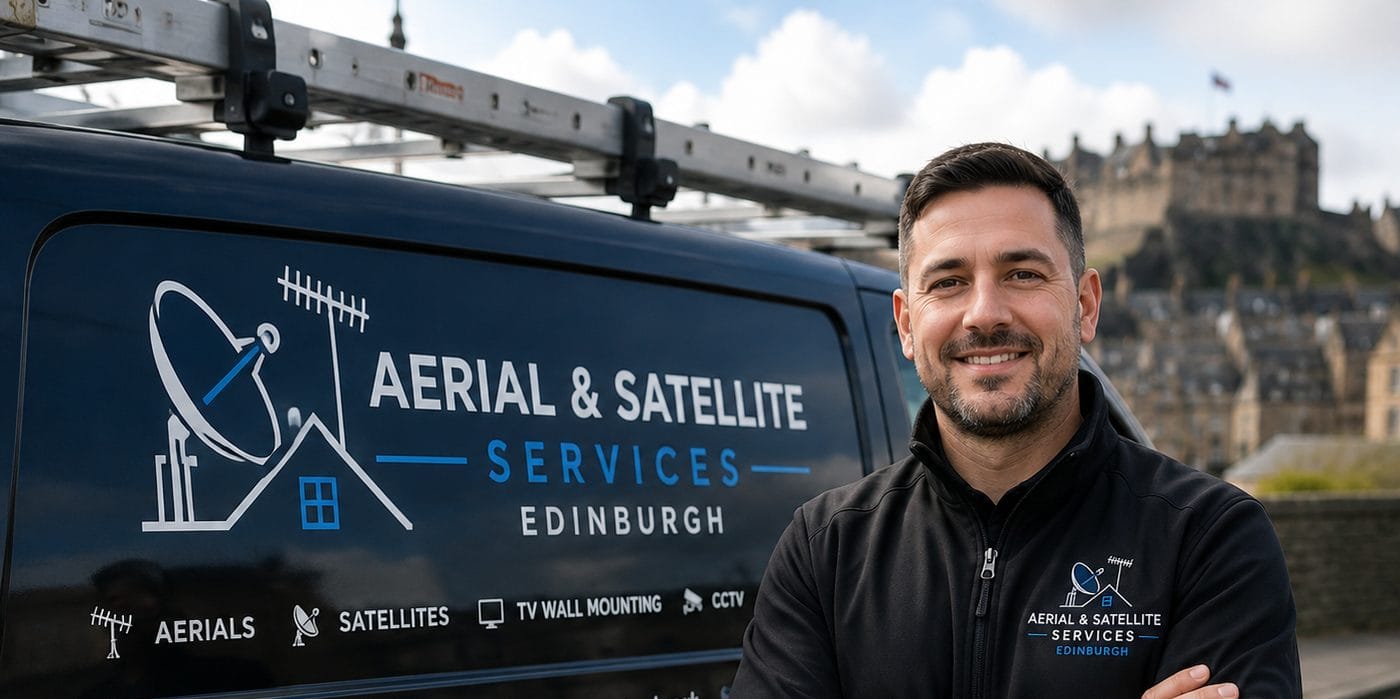 Paul beside the Aerial & Satellite Services van in Edinburgh